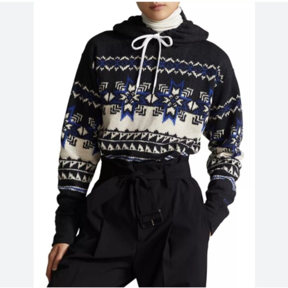 Polo Ralph Lauren Large Nordic Fair Isle Fleece Hoodie Snowflake Sweater Pullove - Picture 10 of 10